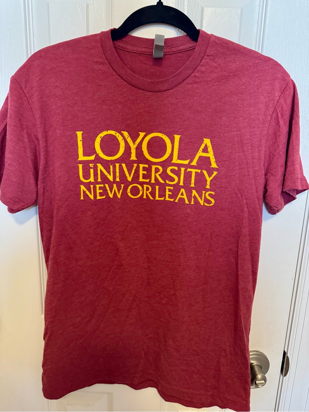 Next Level Apparel Maroon T-Shirt with Yellow Loyola University Print